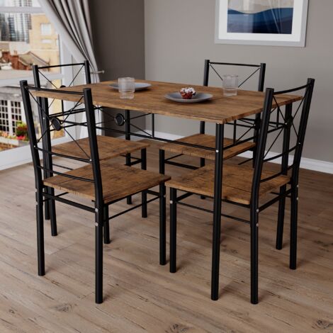 Roslyn 4 Seater Dining Set Kitchen Dining Table and Chairs Furniture, Dark-Wood