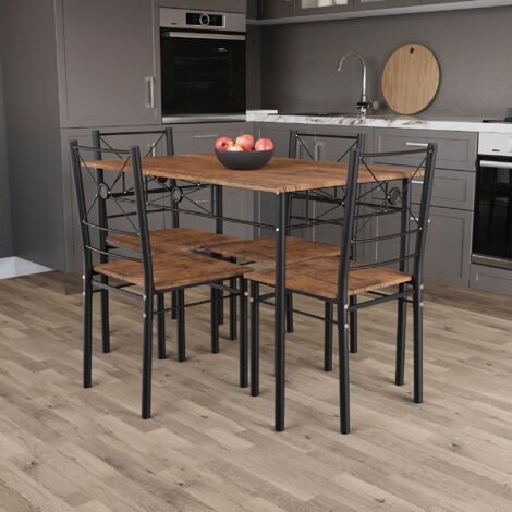 Roslyn 4 Seater Dining Set Kitchen Dining Table and Chairs Furniture, Dark-Wood