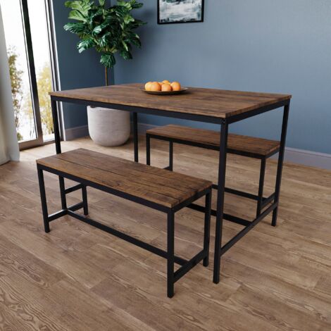 Roslyn 4 Seater Dining Table With Bench Set Kitchen Dining Set Furniture, Dark Wood