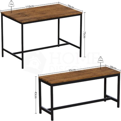 Roslyn 4 Seater Dining Table With Bench Set Kitchen Dining Set Furniture, Dark Wood