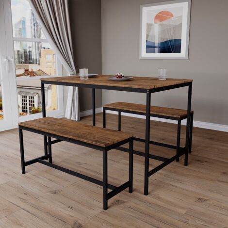 Roslyn 4 Seater Dining Table With Bench Set Kitchen Dining Set Furniture, Dark Wood