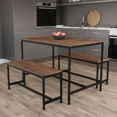 Roslyn 4 Seater Dining Table With Bench Set Kitchen Dining Set Furniture, Dark Wood