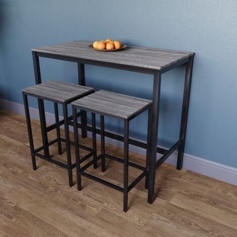 Roslyn 2 Seater Bar Table and Stools Set Kitchen Dining Furniture Set Of 2, Grey