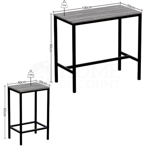 Roslyn 2 Seater Bar Table and Stools Set Kitchen Dining Furniture Set Of 2, Grey