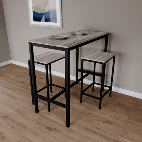 Roslyn 2 Seater Bar Table and Stools Set Kitchen Dining Furniture Set Of 2, Grey