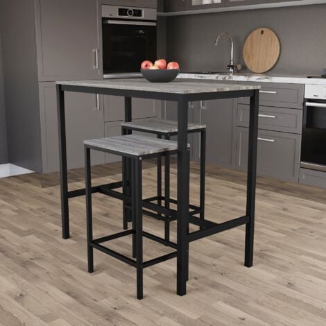 Roslyn 2 Seater Bar Table and Stools Set Kitchen Dining Furniture Set Of 2, Grey