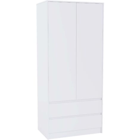 Denver 2 Door Wardrobe With 2 Drawers and Hanging Rail Bedroom Furniture, White