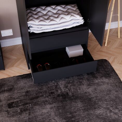 Denver 2 Door Wardrobe With 2 Drawers and Hanging Rail Bedroom Furniture, Black
