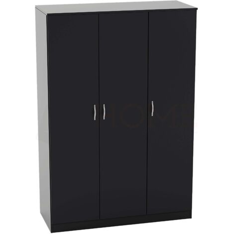 Riano 3 Door Wardrobe With Hanging Rail & Storage Shelf, Black