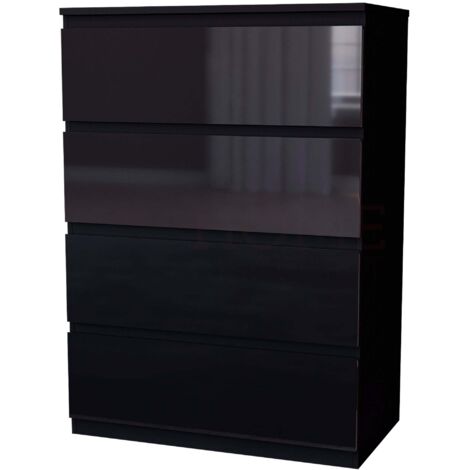Glinton 4 Drawer Chest of Drawers High Gloss Bedroom Storage Furniture, 100% FSC, Black