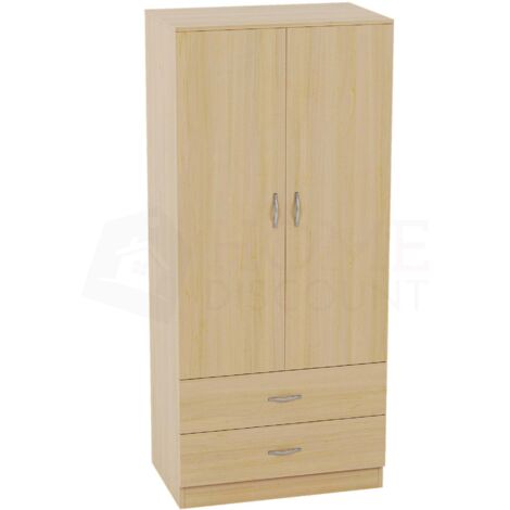 Riano 2 Door 2 Drawer Wardrobe With Hanging Rail & Storage Shelf, Pine