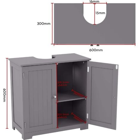 Priano 2 Door Under Sink Cabinet Bathroom Cupboard Storage Unit, Grey