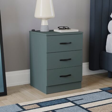 Riano 3 Drawer Bedside Table Cabinet Chest Nightstand Bedroom Furniture, Green
