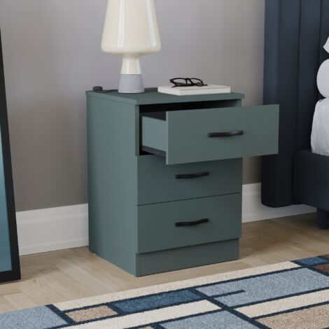 Riano 3 Drawer Bedside Table Cabinet Chest Nightstand Bedroom Furniture, Green