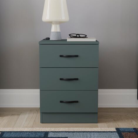 Riano 3 Drawer Bedside Table Cabinet Chest Nightstand Bedroom Furniture, Green