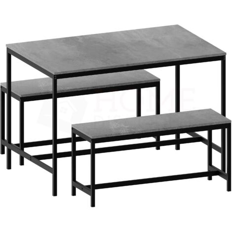Roslyn 4 Seater Dining Table With Bench Set Kitchen Dining Set Furniture, Concrete-Grey