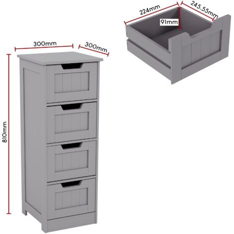 Priano 4 Drawer Freestanding Cabinet Bathroom Storage Cupboard, Grey