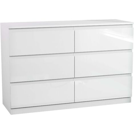 Glinton 6 Drawer Chest of Drawers High Gloss Bedroom Storage Furniture, 100% FSC, White
