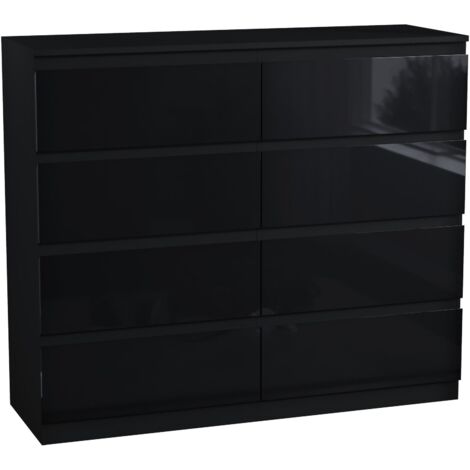 Glinton 8 Drawer Chest of Drawers High Gloss Bedroom Storage Furniture, 100% FSC, Black