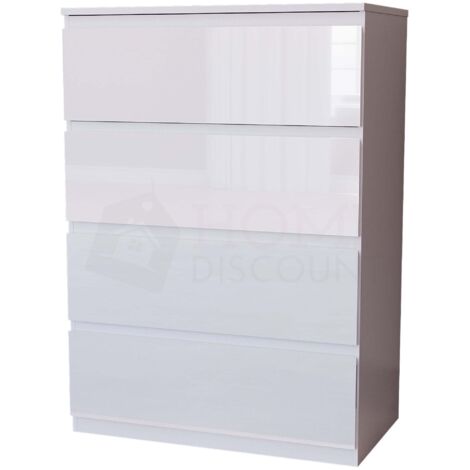 Glinton 4 Drawer Chest of Drawers High Gloss Bedroom Storage Furniture, 100% FSC, White
