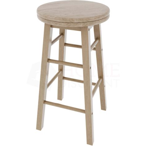 Wooden Revolving Bar Stool Set of 2 Solid Pine Kitchen Dining Room Seat, Pine (1/5)