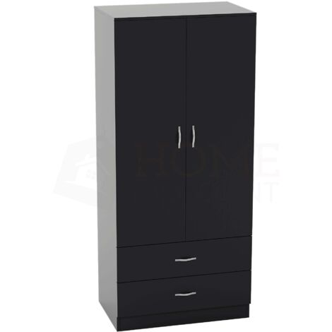 Riano 2 Door 2 Drawer Wardrobe With Hanging Rail & Storage Shelf, Black