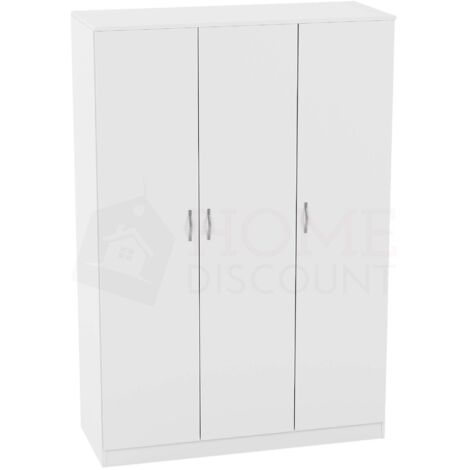 Riano 3 Door Wardrobe With Hanging Rail & Storage Shelf, White