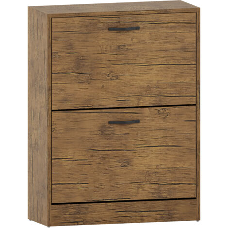 2 Drawer Shoe Cabinet Hallway Storage Cupboard Stand, Antique-Brown