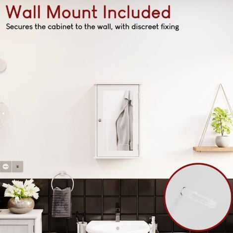 Priano 1 Door Bathroom Cabinet Mirrored Wall Mounted Cabinet, White