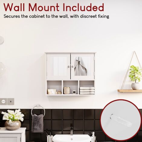 Priano 2 Door Bathroom Cabinet With 3 Shelves Mirrored Wall Mounted Cabinet, White
