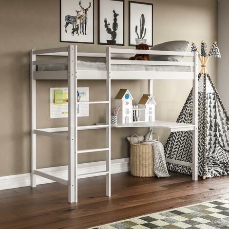 Solid Pine Wood Bunk Bed, Loft Bed With Bookcase And Desk Uk