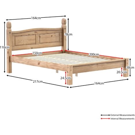 Corona Solid Pine Wood Bed Frame, Low Foot End, 5ft King Size, 200 x 150 cm
