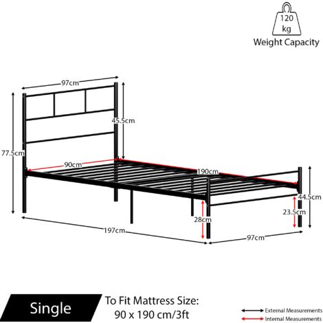 Dorset 3ft Single Metal Bed Frame, 190 x 90 cm, Black