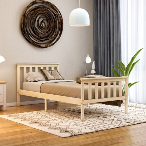 Panana Double Bed in White 4ft6 Solid Wooden Bed Frame for Adults Kids Grey+Wood 135 x 190cm 