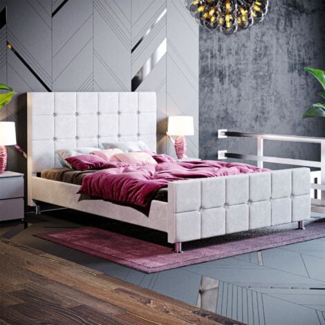 Valentina 4ft6 Double Fabric Bed Frame, Light Grey Velvet, 190 x 135 cm