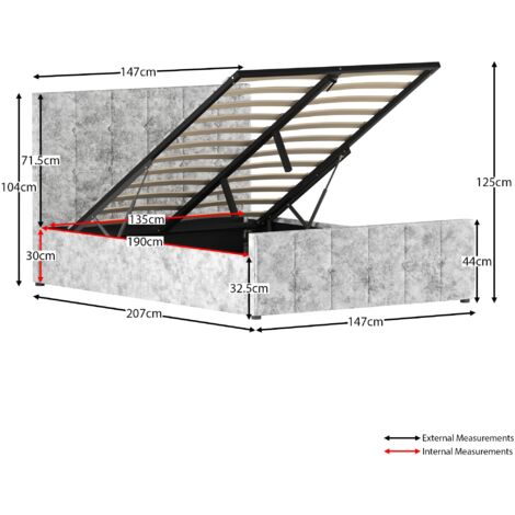 Valentina 4ft6 Double Modern Fabric Ottoman Bed Frame, 135 x 190 cm, Crushed-Velvet-Silver