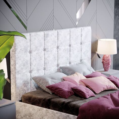 Valentina 4ft6 Double Modern Fabric Ottoman Bed Frame, 135 x 190 cm, Crushed-Velvet-Silver