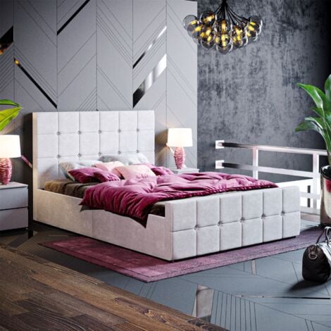 Valentina 4ft6 Double Fabric Ottoman Bed Frame, Light Grey Velvet, 190 x 135 cm