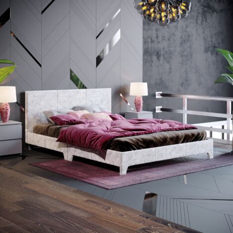 Victoria 4ft6 Double Fabric Bed Frame, 135 x 190 cm, Silver-Velvet