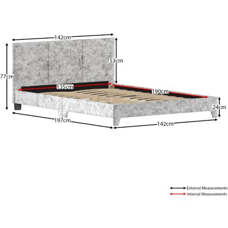 Victoria 4ft6 Double Fabric Bed Frame, 135 x 190 cm, Silver-Velvet