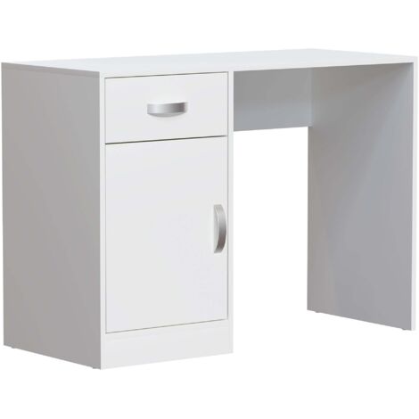 Hudson Computer Desk 1 Drawer 1 Door PC Workstation Shelves Storage Home Office Table, White