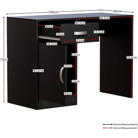 Hudson Computer Desk 1 Drawer 1 Door PC Workstation Shelves Storage Home Office Table, Black