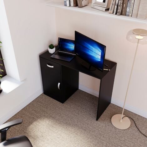 Hudson Computer Desk 1 Drawer 1 Door PC Workstation Shelves Storage Home Office Table, Black