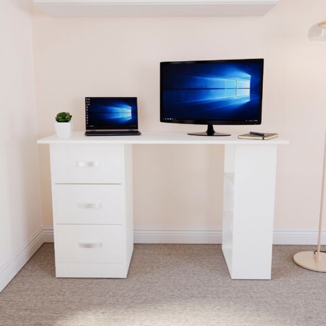 Mason Computer Desk 3 Drawer 3 Shelves PC Workstation Shelf Storage Home Office Table, White