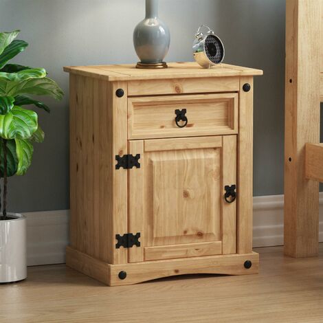 Corona 1 Drawer 1 Door Bedside Table Cabinet Chest Nightstand Solid Pine Bedroom Furniture