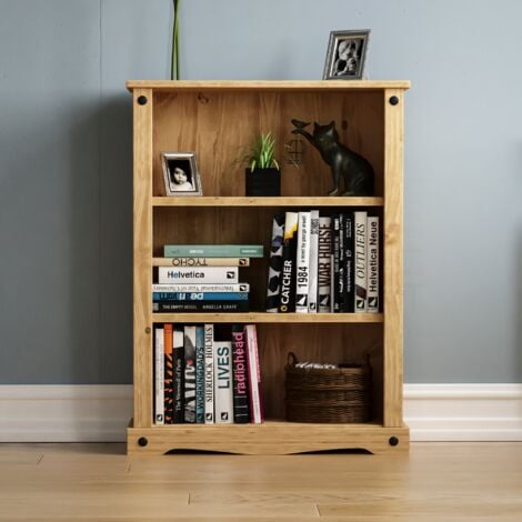 Corona 3 Tier Low Bookcase Solid Pine Shelving Storage Unit