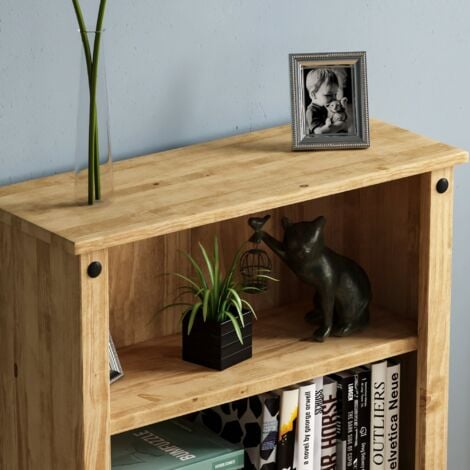 Corona 3 Tier Low Bookcase Solid Pine Shelving Storage Unit