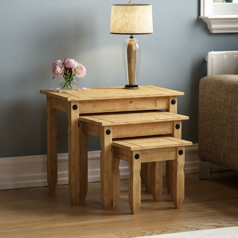 Corona Nest of Tables Set of 3 Solid Pine Coffee Side End Table