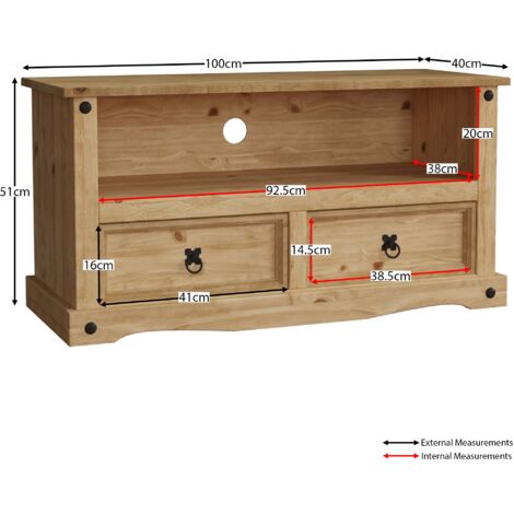 Corona Solid Pine TV Unit 2 Drawer Cabinet Stand Storage Unit