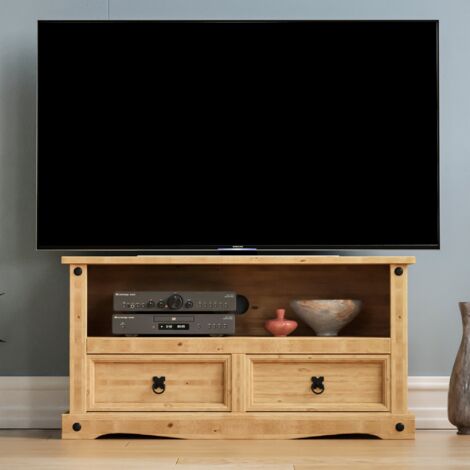 Corona Solid Pine TV Unit 2 Drawer Cabinet Stand Storage Unit